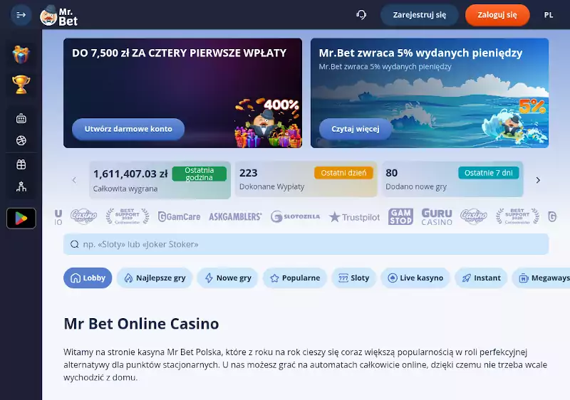 MrBet Casino kasyno minimalny depozyt 20 zł BLIK